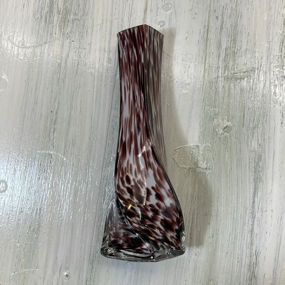 Elegant Vintage Brown & White w/ Hints of Green Art Glass Vase